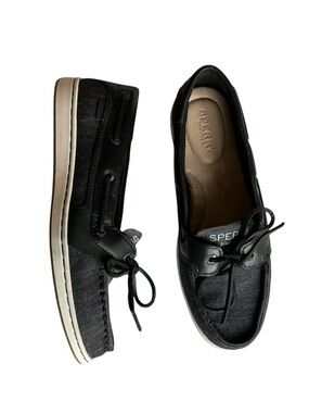 Sperry Top-Sider Charcoal Black Canvas & Leather Slip-On Boat Shoes Size 6
